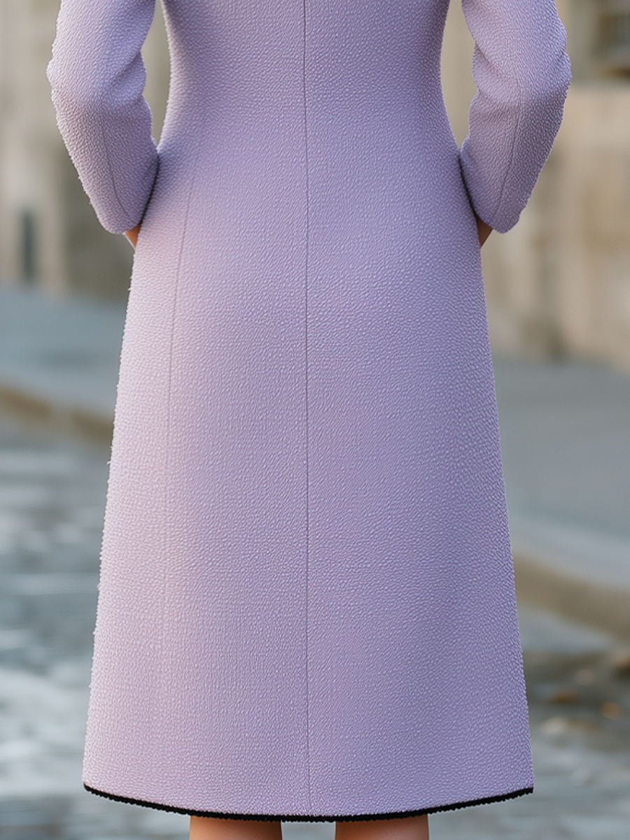 Noori Collections Lilac Pearl Button Tweed Midi Coat
