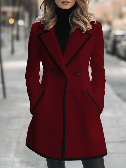 Noori Collections Double-Breasted Contrast Trim Coat