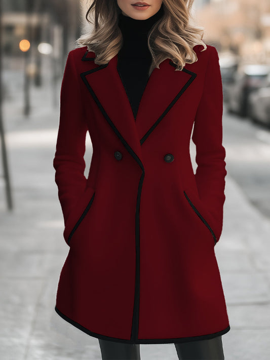 Noori Collections Double-Breasted Contrast Trim Coat