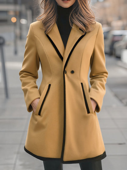 Noori Collections Double-Breasted Contrast Trim Coat