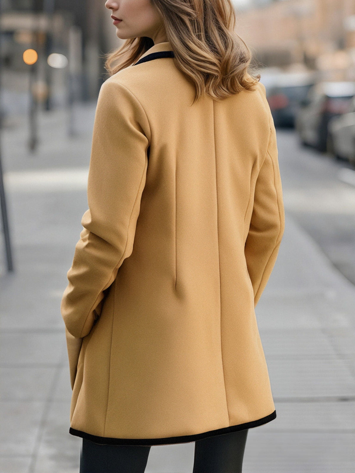 Noori Collections Double-Breasted Contrast Trim Coat