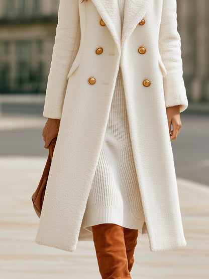 Noori Collections Ivory Double-Breasted Teddy Long Coat