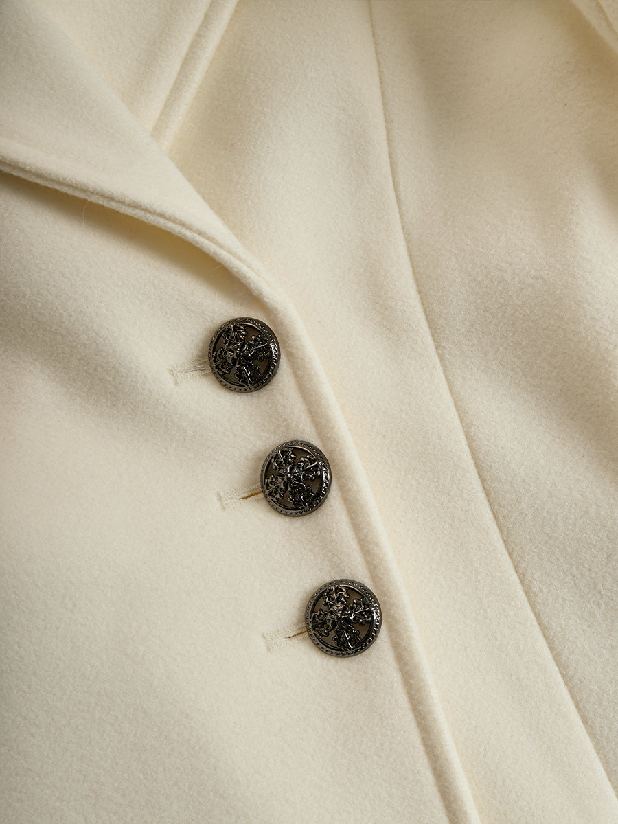 Noori Collections Ivory Faux Fur Collar Flared Coat