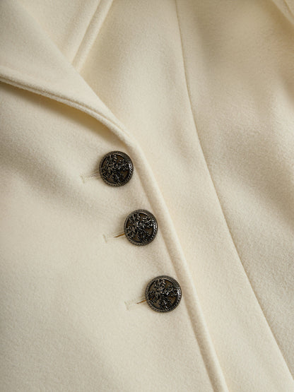 Noori Collections Ivory Faux Fur Collar Flared Coat