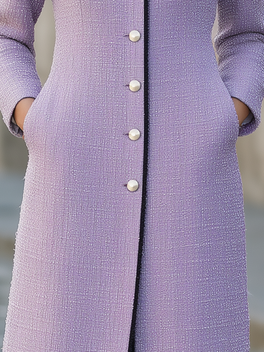 Noori Collections Lilac Pearl Button Tweed Midi Coat