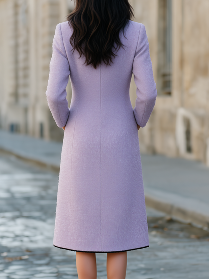 Noori Collections Lilac Pearl Button Tweed Midi Coat
