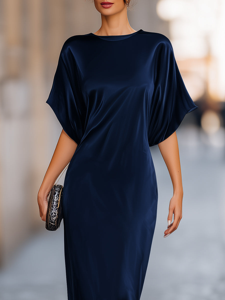 Noori Collections Navy Blue Batwing Sleeve Column Maxi Dress