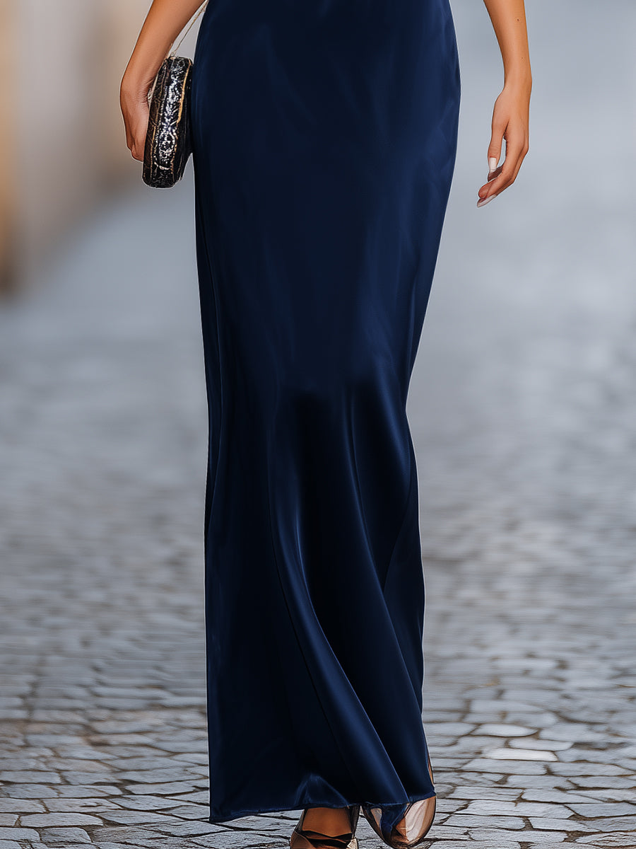 Noori Collections Navy Blue Batwing Sleeve Column Maxi Dress